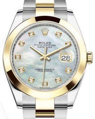Rolex Datejust 41 Yellow Gold/Steel White Mother of Pearl Diamond Dial Smooth Bezel Oyster Bracelet 126303