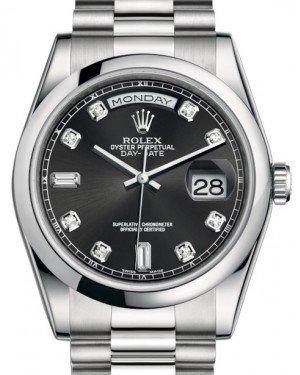 Rolex Day-Date 36 Platinum Black Diamond Dial & Smooth Domed Bezel President Bracelet 118206