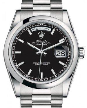 Rolex Day-Date 36 Platinum Black Index Dial & Smooth Domed Bezel President Bracelet 118206
