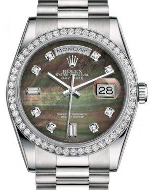 Rolex Day-Date 36 Platinum Black Mother of Pearl Diamond Dial & Diamond Bezel President Bracelet 118346