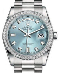 Rolex Day-Date 36 Platinum Ice Blue Diamond Dial & Diamond Bezel President Bracelet 118346