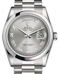 Rolex Day-Date 36 Platinum Rhodium Roman Dial & Smooth Domed Bezel President Bracelet 118206