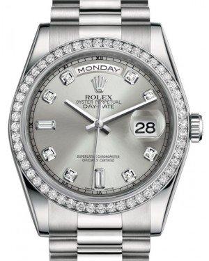 Rolex Day-Date 36 Platinum Silver Diamond Dial & Diamond Bezel President Bracelet 118346