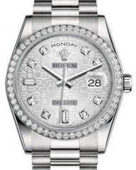 Rolex Day-Date 36 Platinum Silver Jubilee Diamond Dial & Diamond Bezel President Bracelet 118346