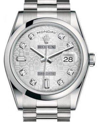 Rolex Day-Date 36 Platinum Silver Jubilee Diamond Dial & Smooth Domed Bezel President Bracelet 118206