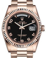 Rolex Day-Date 36 Rose Gold Black Arabic Dial & Fluted Bezel President Bracelet 118235