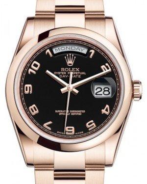 Rolex Day-Date 36 Rose Gold Black Arabic Dial & Smooth Domed Bezel Oyster Bracelet 118205