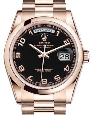 Rolex Day-Date 36 Rose Gold Black Arabic Dial & Smooth Domed Bezel President Bracelet 118205