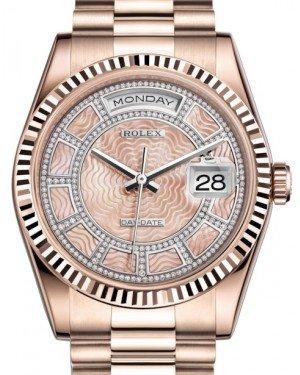 Rolex Day-Date 36 Rose Gold Carousel of Pink Mother of Pearl Diamond Dial & Fluted Bezel President Bracelet 118235