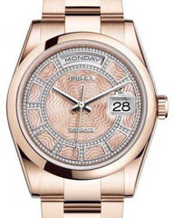 Rolex Day-Date 36 Rose Gold Carousel of Pink Mother of Pearl Diamond Dial & Smooth Domed Bezel Oyster Bracelet 118205