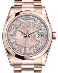 Rolex Day-Date 36 Rose Gold Carousel of Pink Mother of Pearl Diamond Dial & Smooth Domed Bezel President Bracelet 118205