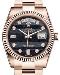 Rolex Day-Date 36 Rose Gold Ferrite Diamond Dial & Fluted Bezel Oyster Bracelet 118235