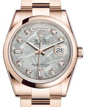 Rolex Day-Date 36 Rose Gold Meteorite Diamond Dial & Smooth Domed Bezel Oyster Bracelet 118205