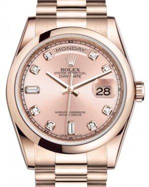 Rolex Day-Date 36 Rose Gold Pink Diamond Dial & Smooth Domed Bezel President Bracelet 118205