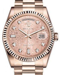 Rolex Day-Date 36 Rose Gold Pink Jubilee Diamond Dial & Fluted Bezel President Bracelet 118235
