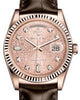 Rolex Day-Date 36 Rose Gold Pink Jubilee Diamond Dial & Fluted Bezel Tobacco Leather Strap 118135