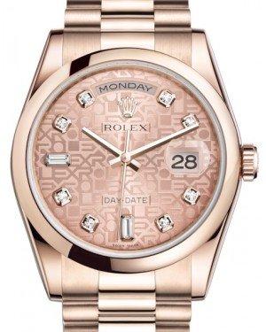 Rolex Day-Date 36 Rose Gold Pink Jubilee Diamond Dial & Smooth Domed Bezel President Bracelet 118205
