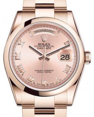 Rolex Day-Date 36 Rose Gold Pink Roman Dial & Smooth Domed Bezel Oyster Bracelet 118205