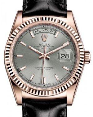 Rolex Day-Date 36 Rose Gold Rhodium Index Dial & Fluted Bezel Black Leather Strap 118135