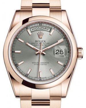 Rolex Day-Date 36 Rose Gold Rhodium Index Dial & Smooth Domed Bezel Oyster Bracelet 118205