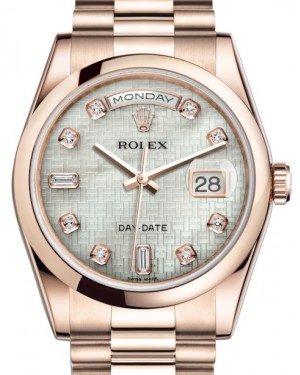 Rolex Day-Date 36 Rose Gold White Mother of Pearl with Oxford Motif Diamond Dial & Smooth Domed Bezel President Bracelet 118205
