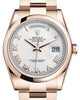Rolex Day-Date 36 Rose Gold White Roman Dial & Smooth Domed Bezel Oyster Bracelet 118205