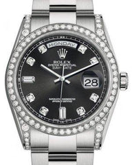 Rolex Day-Date 36 White Gold Black Diamond Dial & Diamond Set Case & Bezel Oyster Bracelet 118389