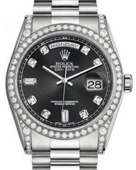 Rolex Day-Date 36 White Gold Black Diamond Dial & Diamond Set Case & Bezel President Bracelet 118389