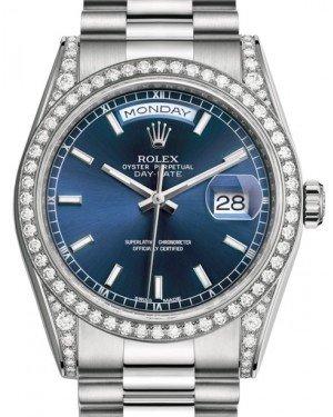 Rolex Day-Date 36 White Gold Blue Index Dial & Diamond Set Case & Bezel President Bracelet 118389