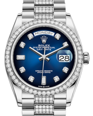 Rolex Day-Date 36 White Gold Blue Ombre Diamond Dial & Diamond Bezel Diamond Set President Bracelet 128239RBR