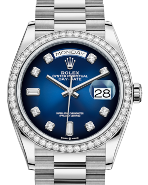 Rolex Day-Date 36 White Gold Blue Ombre Diamond Dial & Diamond Bezel President Bracelet 128239RBR