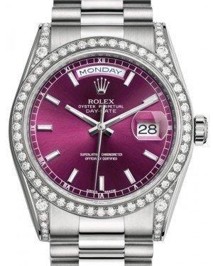 Rolex Day-Date 36 White Gold Cherry Index Dial & Diamond Set Case & Bezel President Bracelet 118389
