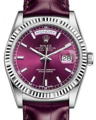 Rolex Day-Date 36 White Gold Cherry Index Dial & Fluted Bezel Bordeaux Leather Strap 118139
