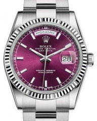Rolex Day-Date 36 White Gold Cherry Index Dial & Fluted Bezel Oyster Bracelet 118239