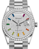 Rolex Day-Date 36 White Gold Diamond Paved Rainbow Colored Sapphires Dial & Diamond Bezel President Bracelet 128239RBR