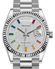 Rolex Day-Date 36 White Gold Diamond Paved Rainbow Colored Sapphires Dial & Fluted Bezel President Bracelet 128239