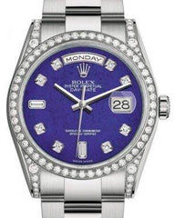 Rolex Day-Date 36 White Gold Lapis Lazuli Diamond Dial & Diamond Set Case & Bezel Oyster Bracelet 118389