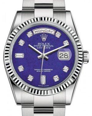 Rolex Day-Date 36 White Gold Lapis Lazuli Diamond Dial & Fluted Bezel Oyster Bracelet 118239
