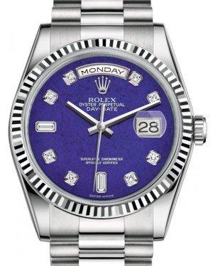Rolex Day-Date 36 White Gold Lapis Lazuli Diamond Dial & Fluted Bezel President Bracelet 118239