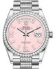 Rolex Day-Date 36 White Gold Pink Opal Diamond Dial & Diamond Bezel Diamond Set President Bracelet 128239RBR