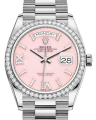 Rolex Day-Date 36 White Gold Pink Opal Diamond Dial & Diamond Bezel President Bracelet 128239RBR