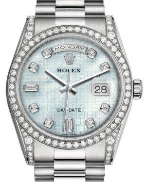 Rolex Day-Date 36 White Gold Platinum Mother of Pearl with Oxford Motif Diamond Dial & Diamond Set Case & Bezel President Bracelet 118389