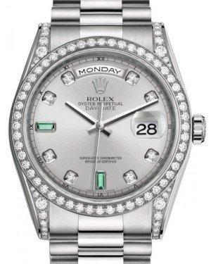 Rolex Day-Date 36 White Gold Rhodium Diamond & Emeralds Dial & Diamond Set Case & Bezel President Bracelet 118389