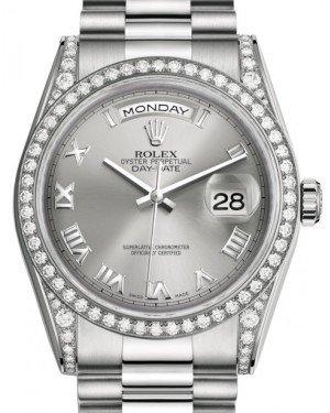 Rolex Day-Date 36 White Gold Rhodium Roman Dial & Diamond Set Case & Bezel President Bracelet 118389
