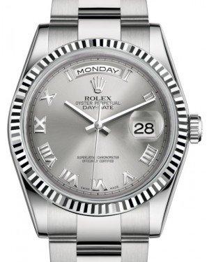 Rolex Day-Date 36 White Gold Rhodium Roman Dial & Fluted Bezel Oyster Bracelet 118239