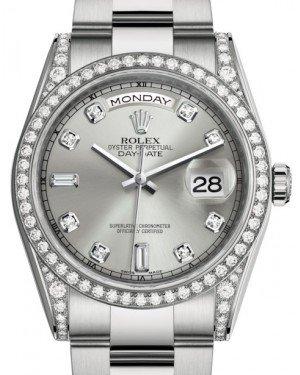 Rolex Day-Date 36 White Gold Silver Diamond Dial & Diamond Set Case & Bezel Oyster Bracelet 118389