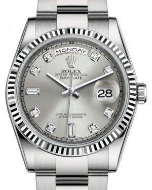 Rolex Day-Date 36 White Gold Silver Diamond Dial & Fluted Bezel Oyster Bracelet 118239