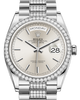 Rolex Day-Date 36 White Gold Silver Index Dial & Diamond Bezel Diamond Set President Bracelet 128239RBR