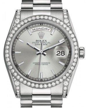 Rolex Day-Date 36 White Gold Silver Index Dial & Diamond Set Case & Bezel President Bracelet 118389