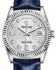 Rolex Day-Date 36 White Gold Silver Jubilee Diamond Dial & Fluted Bezel Blue Leather Strap 118139
